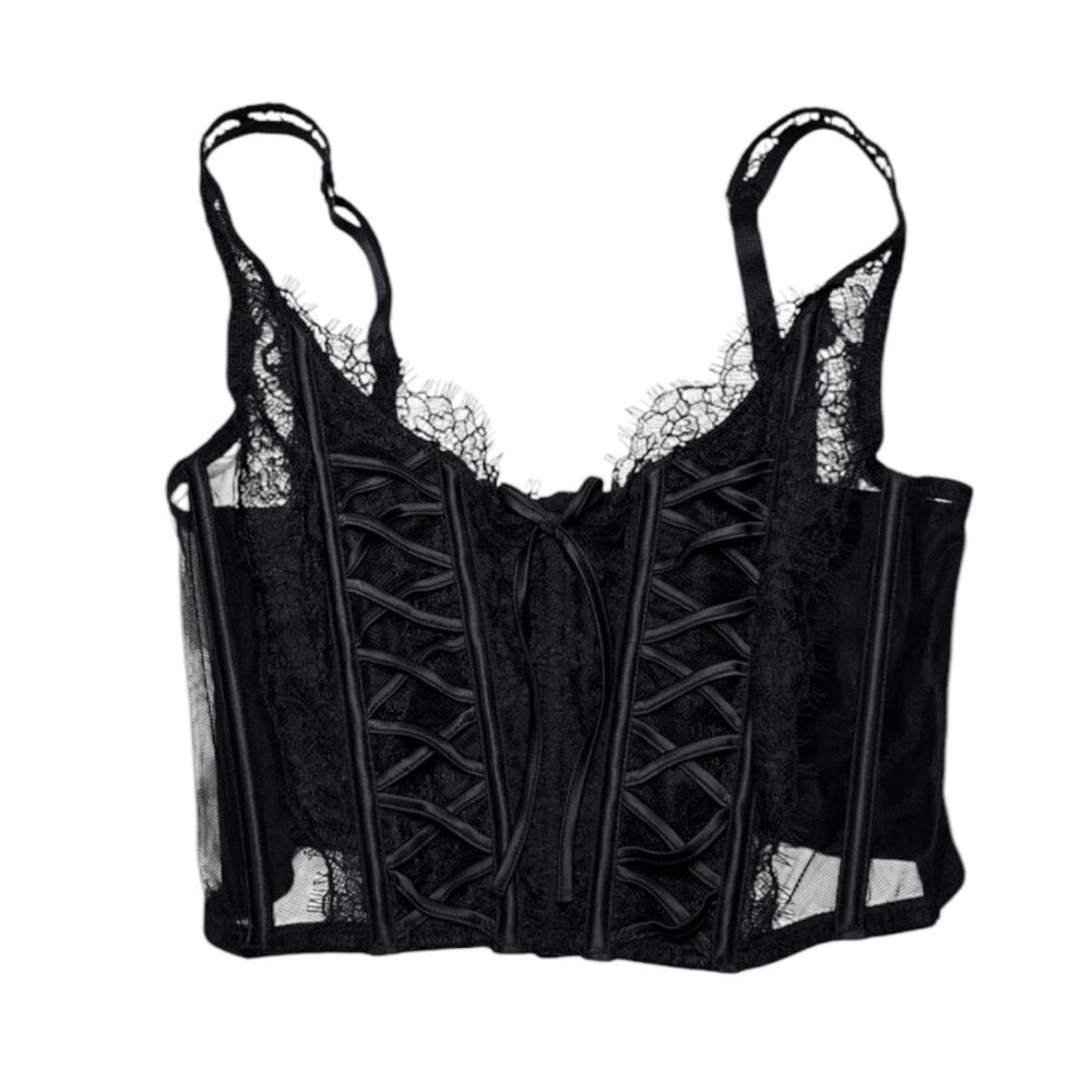 Victoria’s Secret Dream Angels Unlined Lace-Up Corset Bra Top Black Size Medium